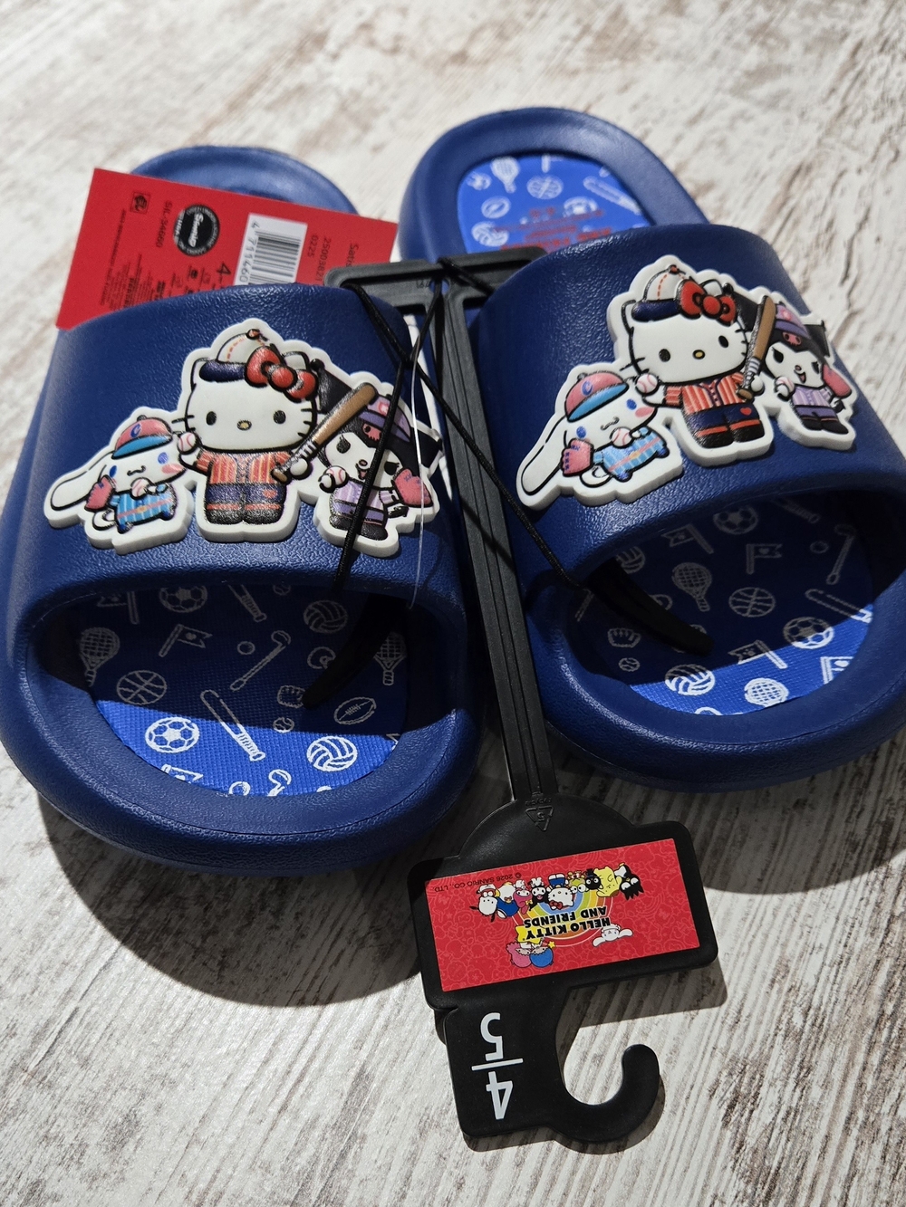 NWT Hello Kitty Navy Blue Kids Slide Sandals with Character Appliques